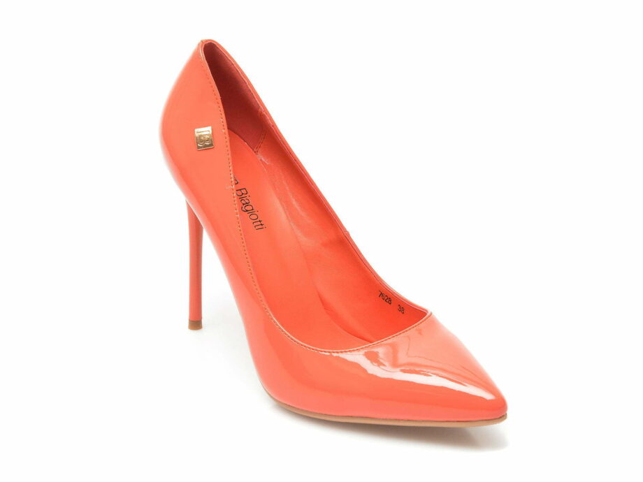 Comandă Încălțăminte Damă, la Reducere  Pantofi LAURA BIAGIOTTI portocalii, 7628, din piele ecologica lacuita Branduri de top ✓