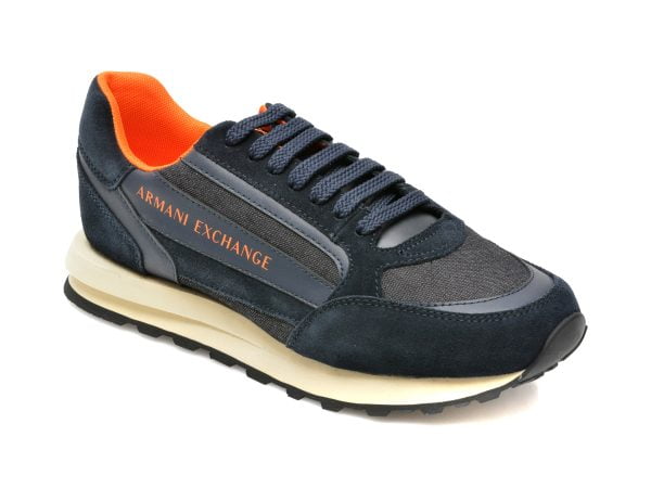Comandă Încălțăminte Damă, la Reducere  Pantofi sport ARMANI EXCHANGE bleumarin, XUX101, din material textil si piele naturala Branduri de top ✓