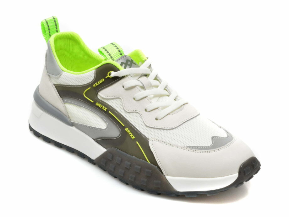 Comandă Încălțăminte Damă, la Reducere  Pantofi sport GRYXX albi, 21725, din material textil si piele naturala Branduri de top ✓