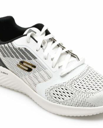 Comandă Încălțăminte Damă, la Reducere  Pantofi sport SKECHERS alb-negru, BOUNDER, din material textil Branduri de top ✓