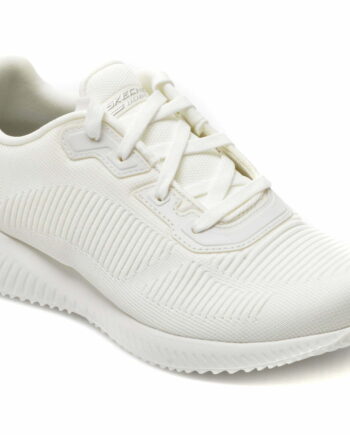 Comandă Încălțăminte Damă, la Reducere  Pantofi sport SKECHERS albi, BOBS SQUAD, din material textil Branduri de top ✓