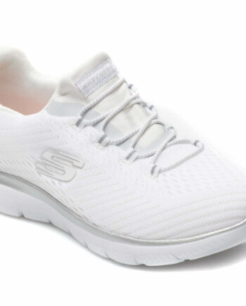 Comandă Încălțăminte Damă, la Reducere  Pantofi sport SKECHERS albi, SUMMITS, din material textil Branduri de top ✓