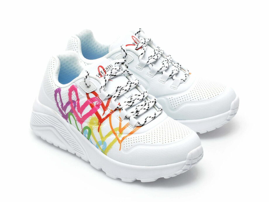 Comandă Încălțăminte Damă, la Reducere  Pantofi sport SKECHERS albi, UNO LITES, din piele ecologica Branduri de top ✓