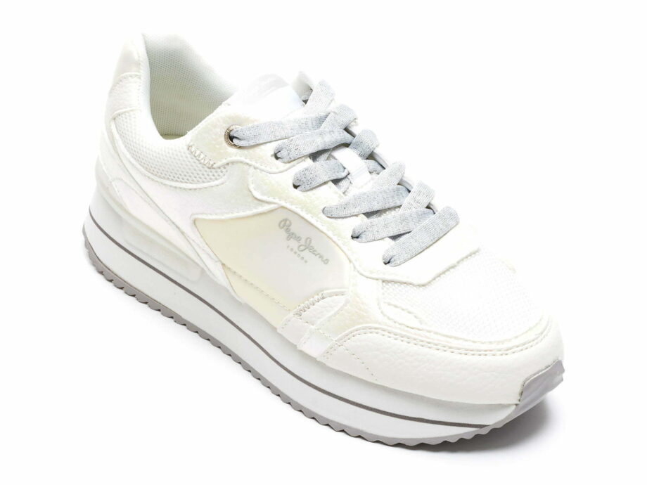 Comandă Încălțăminte Damă, la Reducere  Pantofi sport PEPE JEANS albi, LS31334, din material textil si piele ecologica Branduri de top ✓