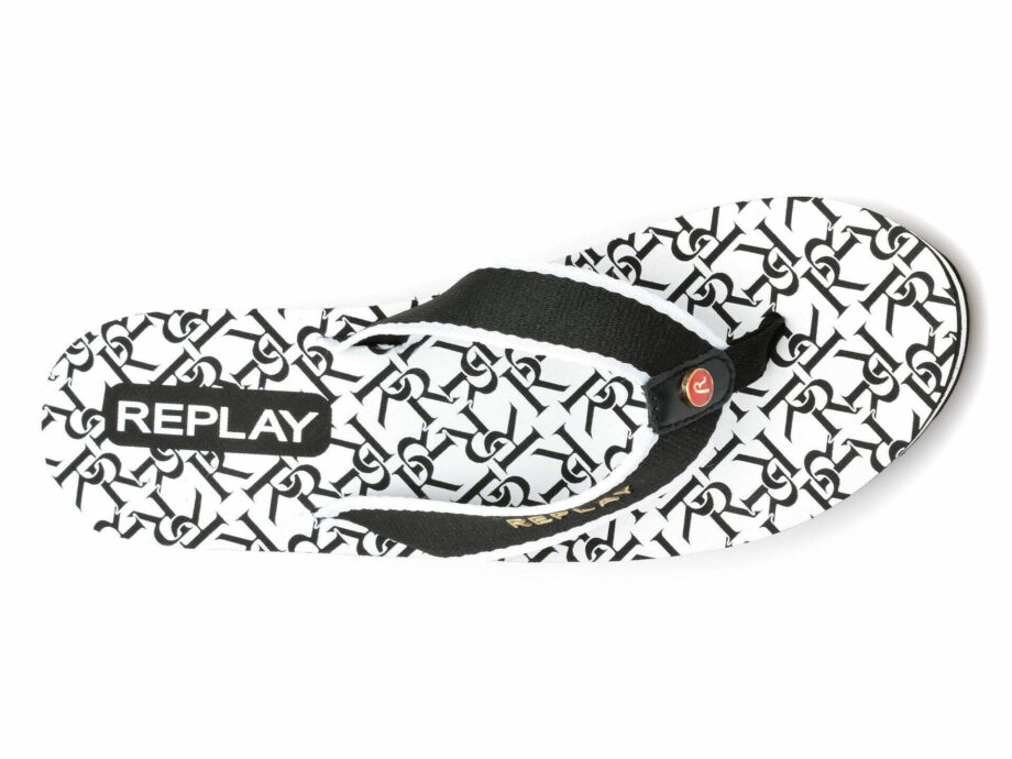 Comandă Încălțăminte Damă, la Reducere  Papuci REPLAY alb-negru, WT3001T, din material textil Branduri de top ✓