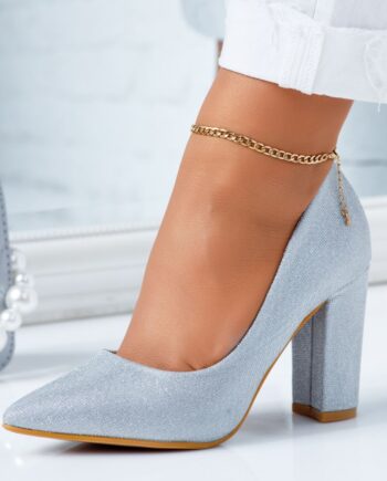 Pantofi Dama cu Toc Ariana Argintii #6694M