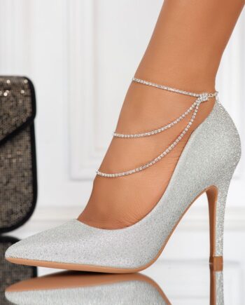 Pantofi Dama cu Toc Zoe Argintii #12385