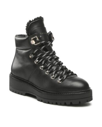 Tommy Hilfiger Botine Leather Outdoor Flat Boot FW0FW06725 Negru