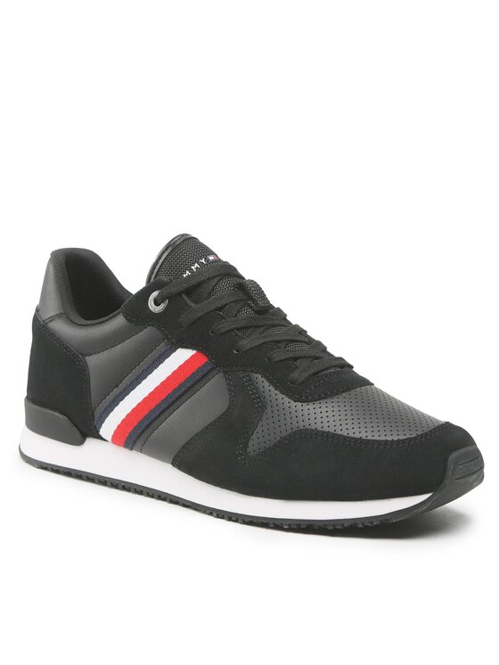 Tommy Hilfiger Sneakers Iconic Runner Stripes Leather FM0FM04551 Negru