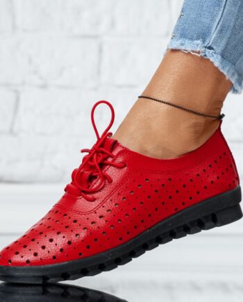 Comandă Încălțăminte Damă, la Reducere  Pantofi Dama din Piele Naturala Perforati Side Rosii #13868 Branduri de top ✓