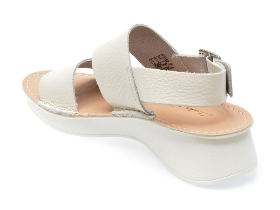 Comandă Încălțăminte Damă, la Reducere  Sandale CLARKS albe, VELHILL STRAP 13-N, din piele naturala Branduri de top ✓