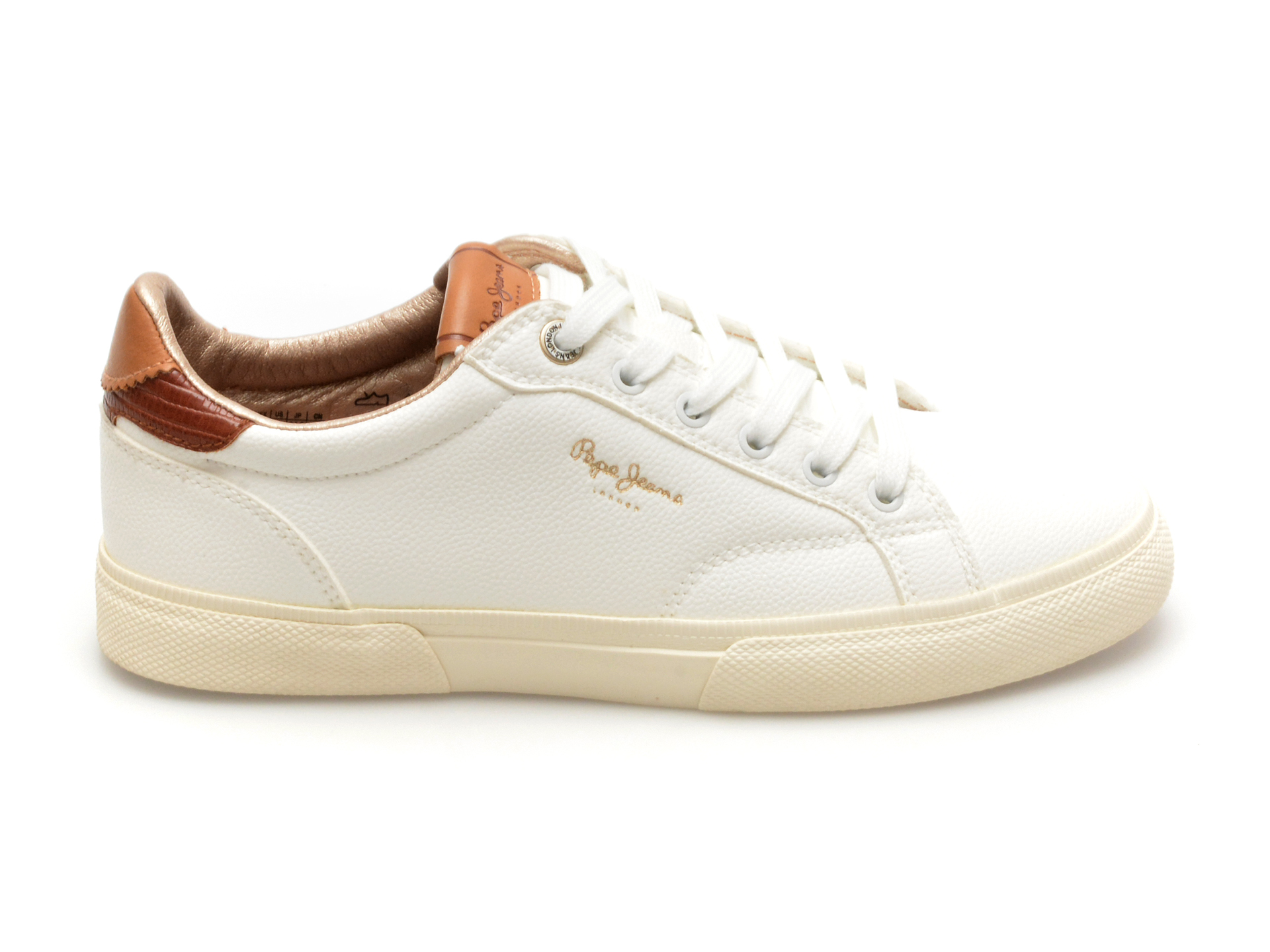 Pantofi casual PEPE JEANS albi, KENTON STREET, din piele ecologica