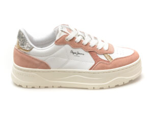 Pantofi casual PEPE JEANS albi, KORE MULTI, din piele naturala