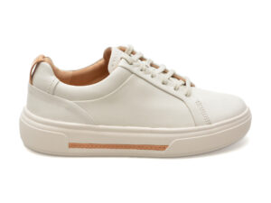 Pantofi CLARKS albi, HOLLYHOCK WALK, din piele naturala