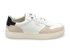 Pantofi PEPE JEANS albi, CAMDEN STREET, din piele ecologica