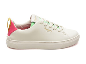 Pantofi PEPE JEANS albi, CAMDEN STREET, din piele naturala