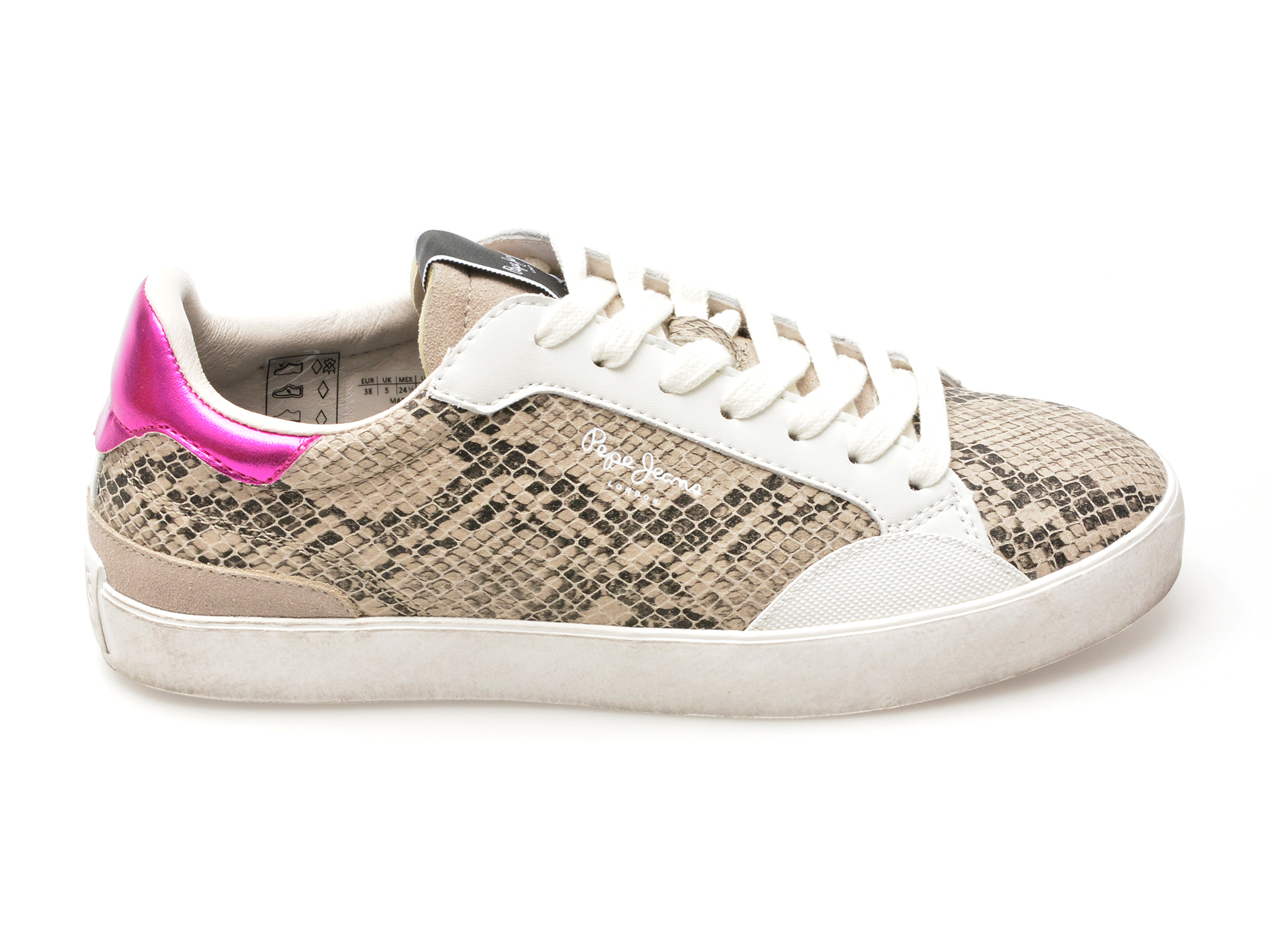 Pantofi PEPE JEANS bej, LANE SNAKE, din piele ecologica
