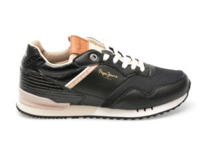 Pantofi PEPE JEANS negri, LONDON STREET, din piele ecologica