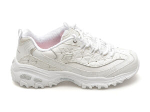 Pantofi SKECHERS albi, D LITES, din piele naturala