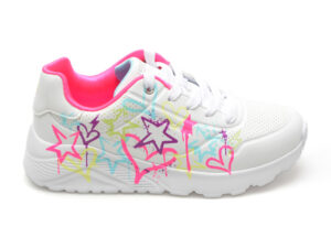 Pantofi SKECHERS albi, UNO LITE, din piele ecologica
