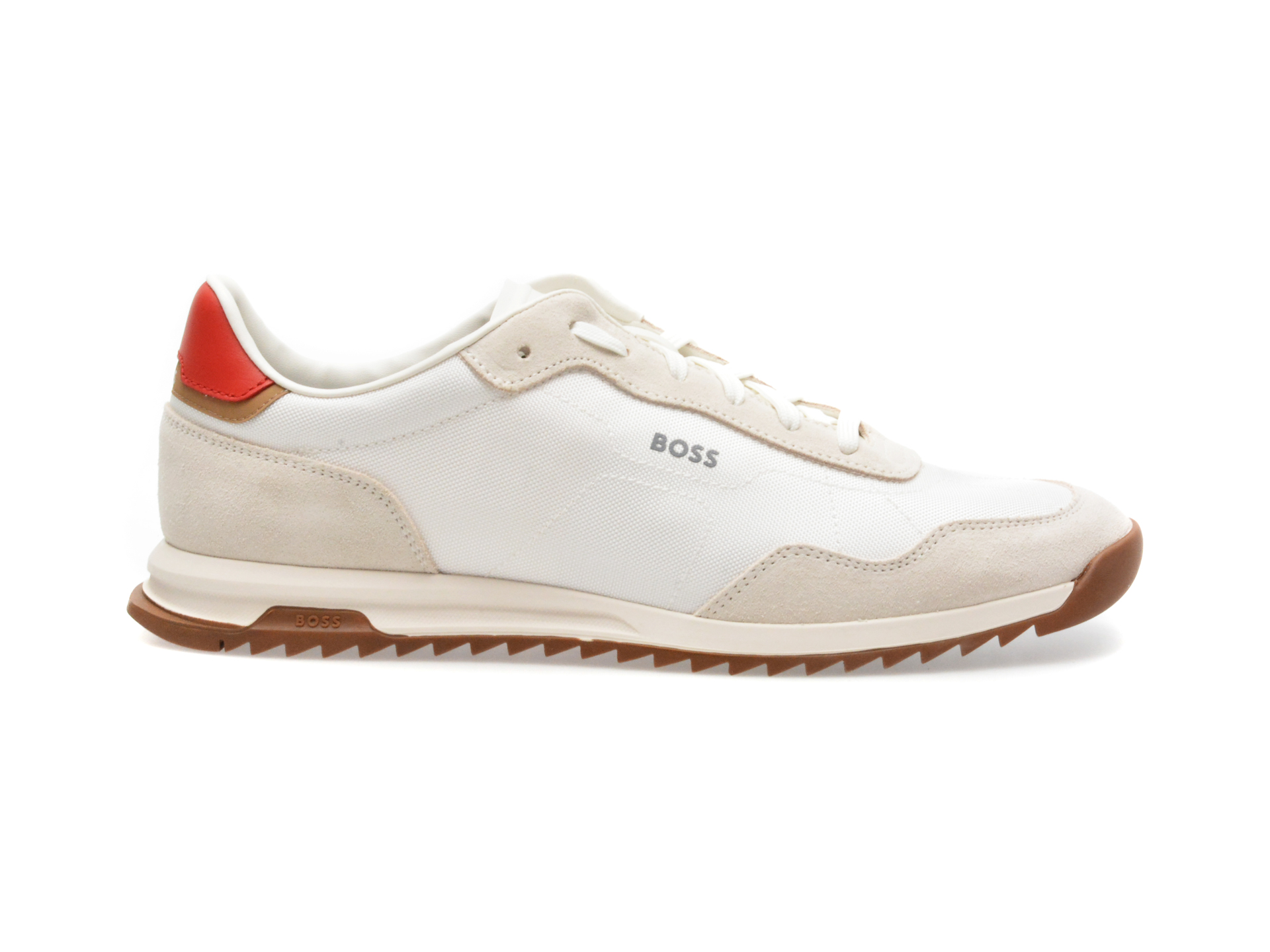 Pantofi sport BOSS albi, 7276, din material textil si piele intoarsa