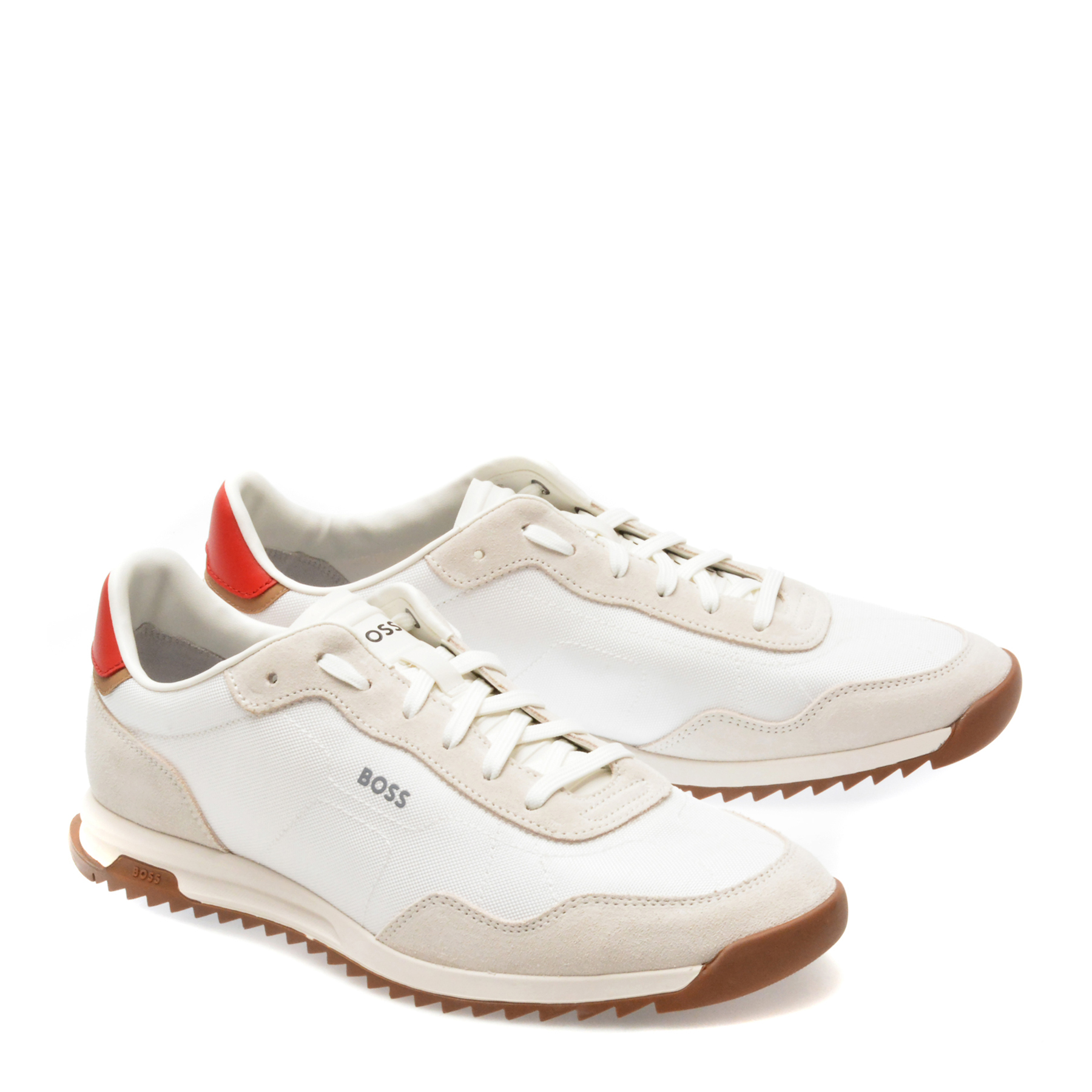 Pantofi sport BOSS albi, 7276, din material textil si piele intoarsa - imagine 4