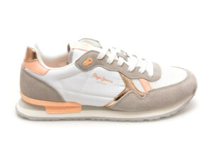 Pantofi sport PEPE JEANS albi, BRIT HERITAGE, din material textil