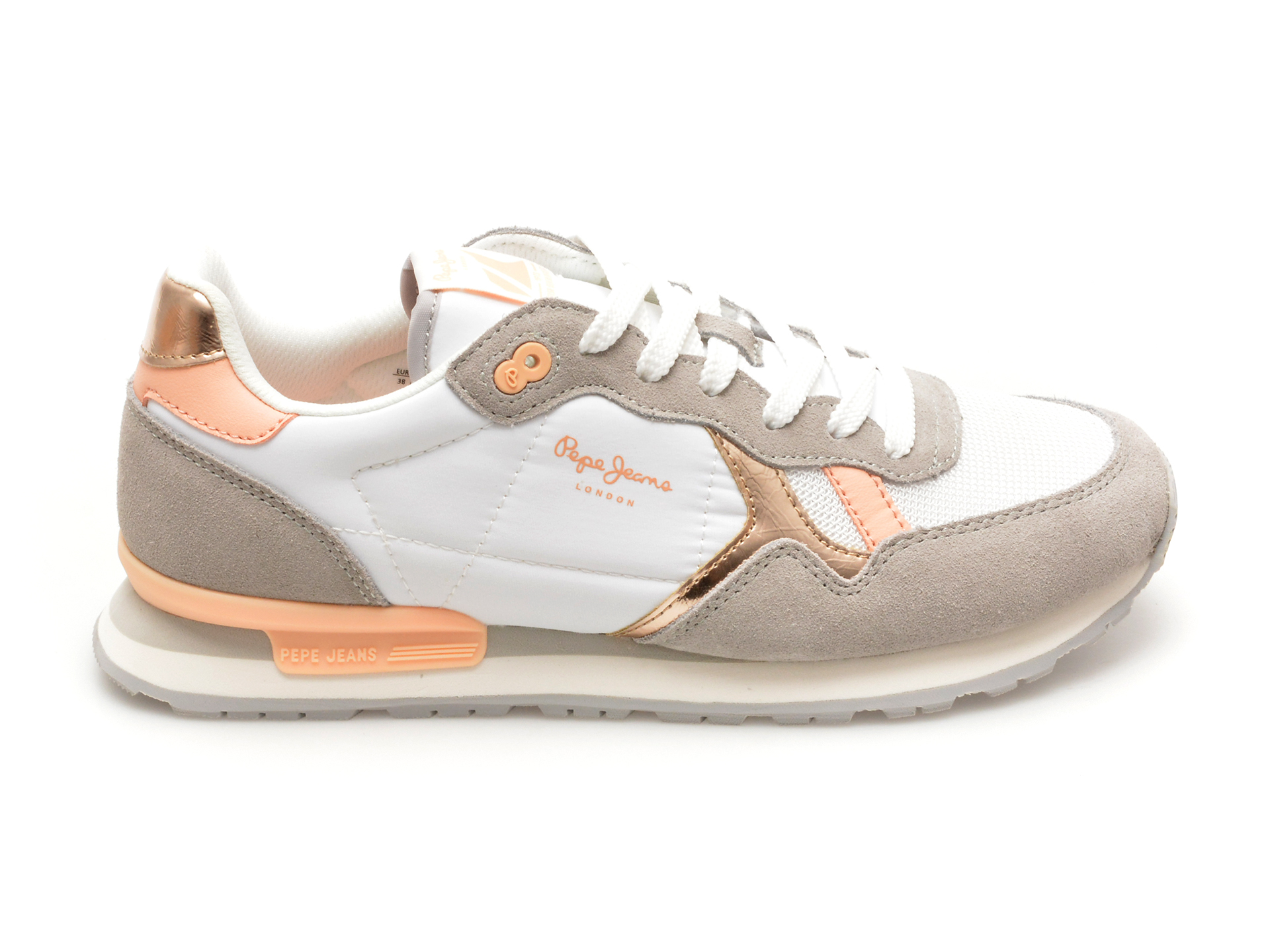 Pantofi sport PEPE JEANS albi, BRIT HERITAGE, din material textil