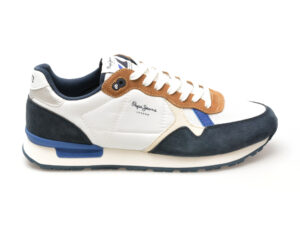 Pantofi sport PEPE JEANS albi, BRIT MIX, din material textil
