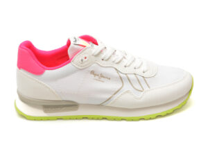 Pantofi sport PEPE JEANS albi, BRIT NEON, din material textil