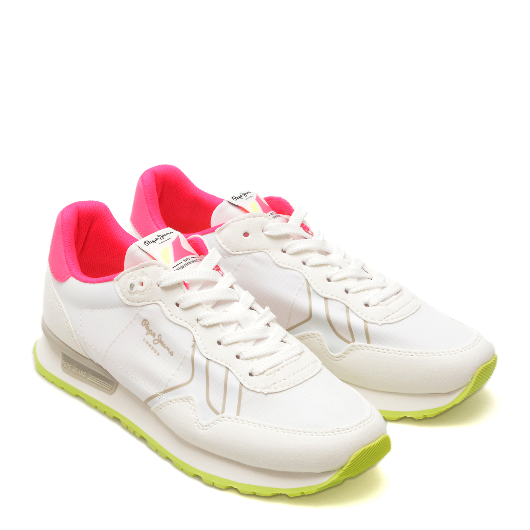 Pantofi sport PEPE JEANS albi, BRIT NEON, din material textil - imagine 4