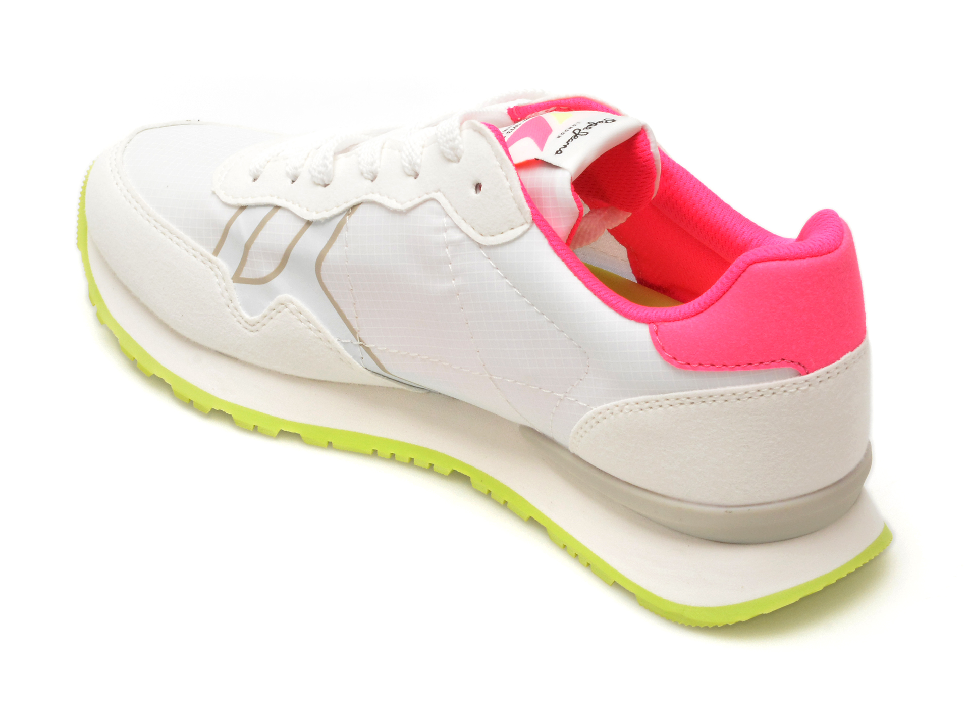 Pantofi sport PEPE JEANS albi, BRIT NEON, din material textil - imagine 5