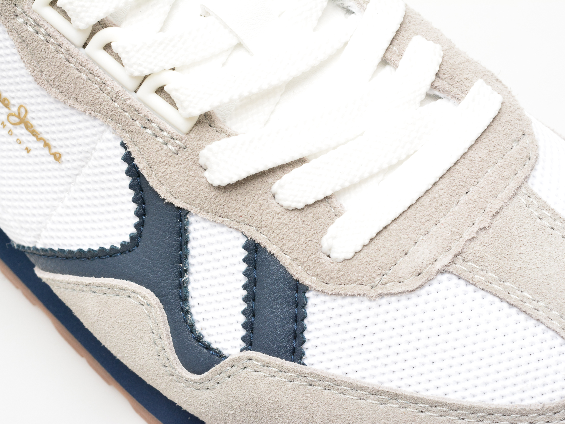 Pantofi sport PEPE JEANS albi, BRIT RETRO, din piele intoarsa - imagine 2