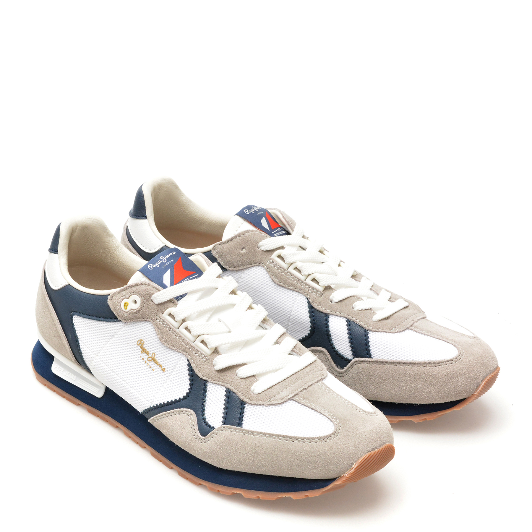 Pantofi sport PEPE JEANS albi, BRIT RETRO, din piele intoarsa - imagine 4