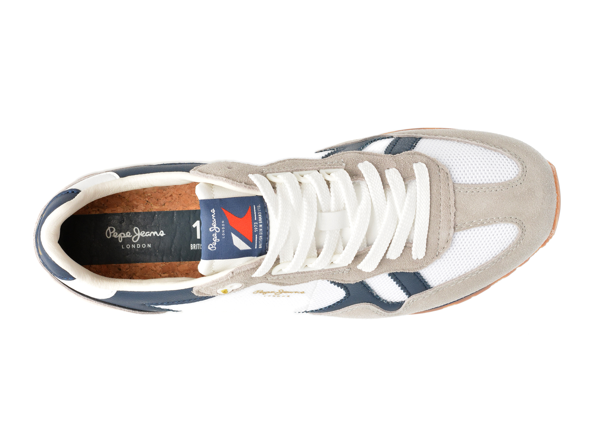 Pantofi sport PEPE JEANS albi, BRIT RETRO, din piele intoarsa - imagine 6