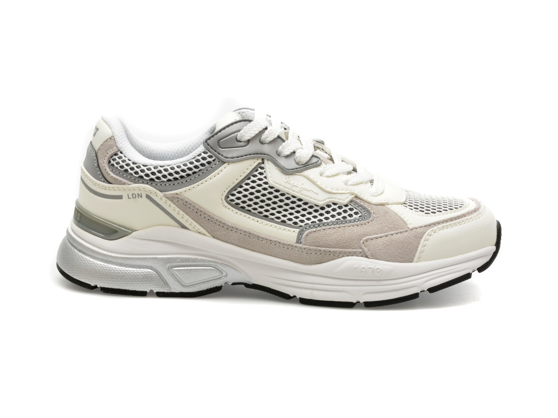 Pantofi sport PEPE JEANS albi, DAVE EVOLUTION, din piele ecologica