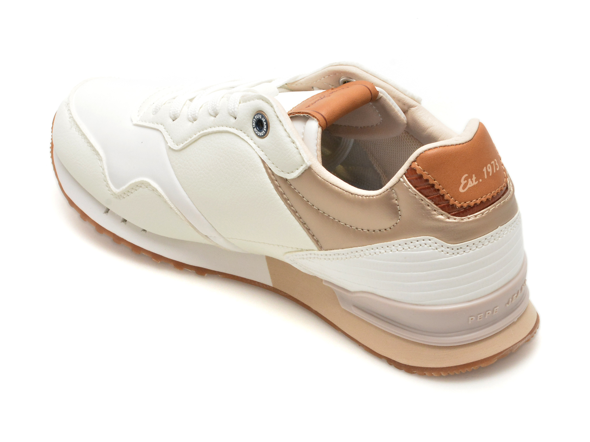 Pantofi sport PEPE JEANS albi, LONDON STREET, din piele ecologica - imagine 5