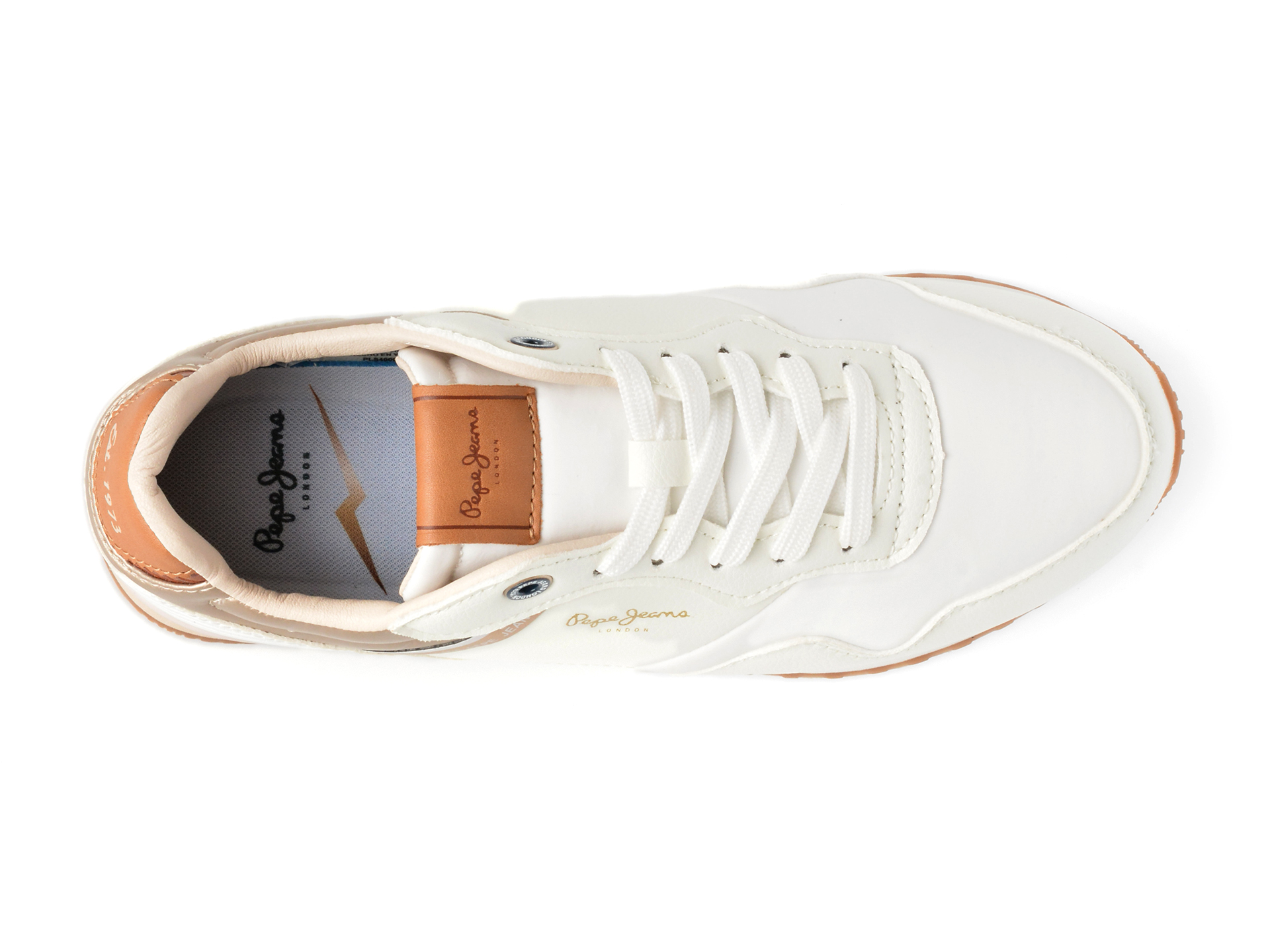 Pantofi sport PEPE JEANS albi, LONDON STREET, din piele ecologica - imagine 6