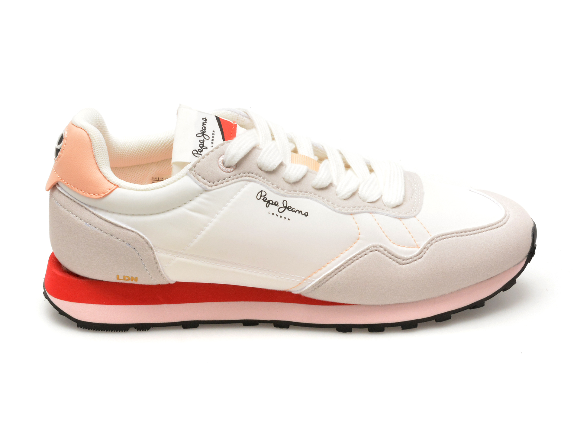 Pantofi sport PEPE JEANS albi, NATCH BASIC, din material textil
