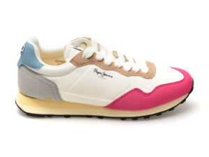 Pantofi sport PEPE JEANS albi, NATCH BASIC, din material textil