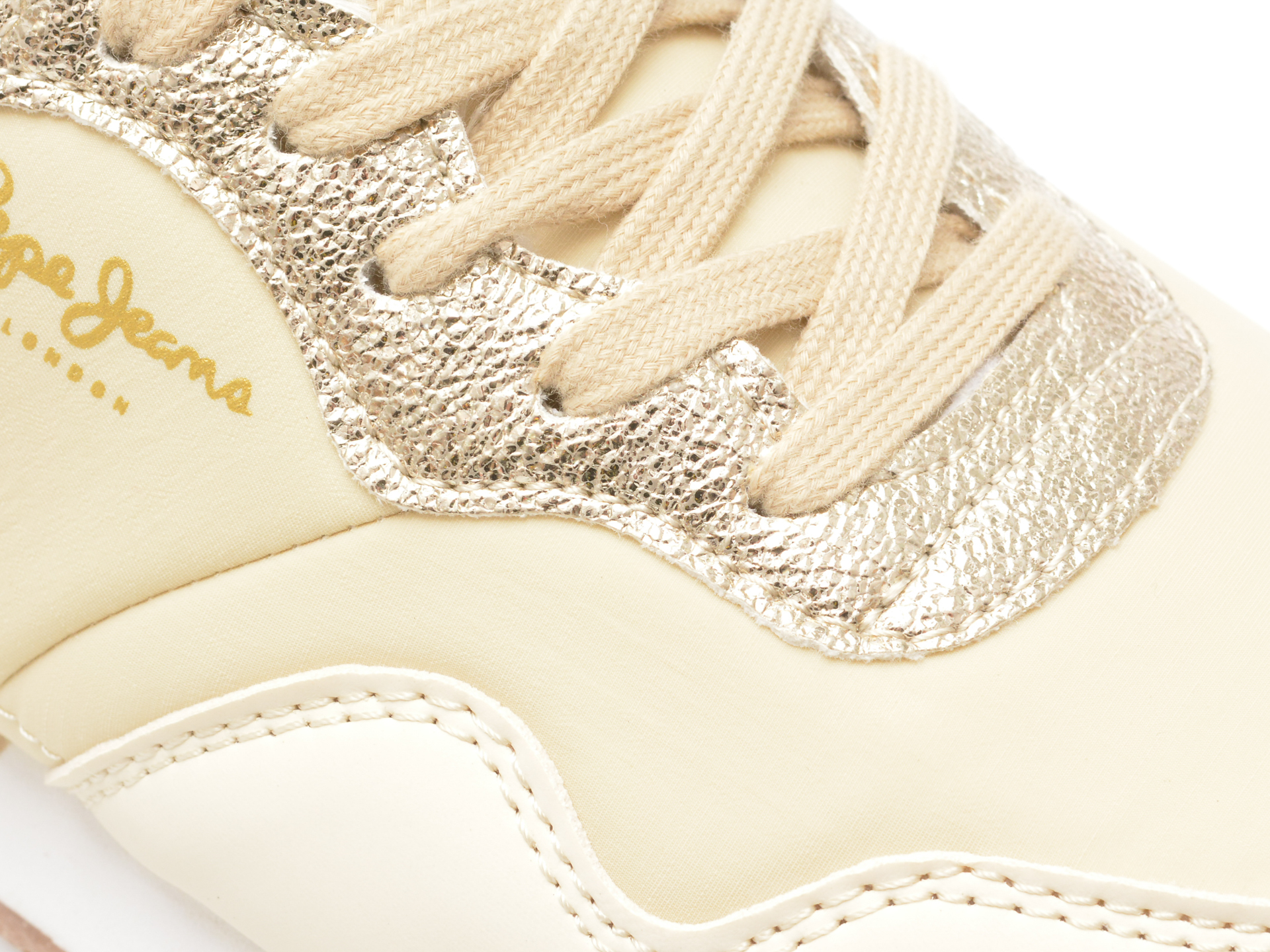 Pantofi sport PEPE JEANS aurii, LONDON ALBAL, din piele ecologica - imagine 2