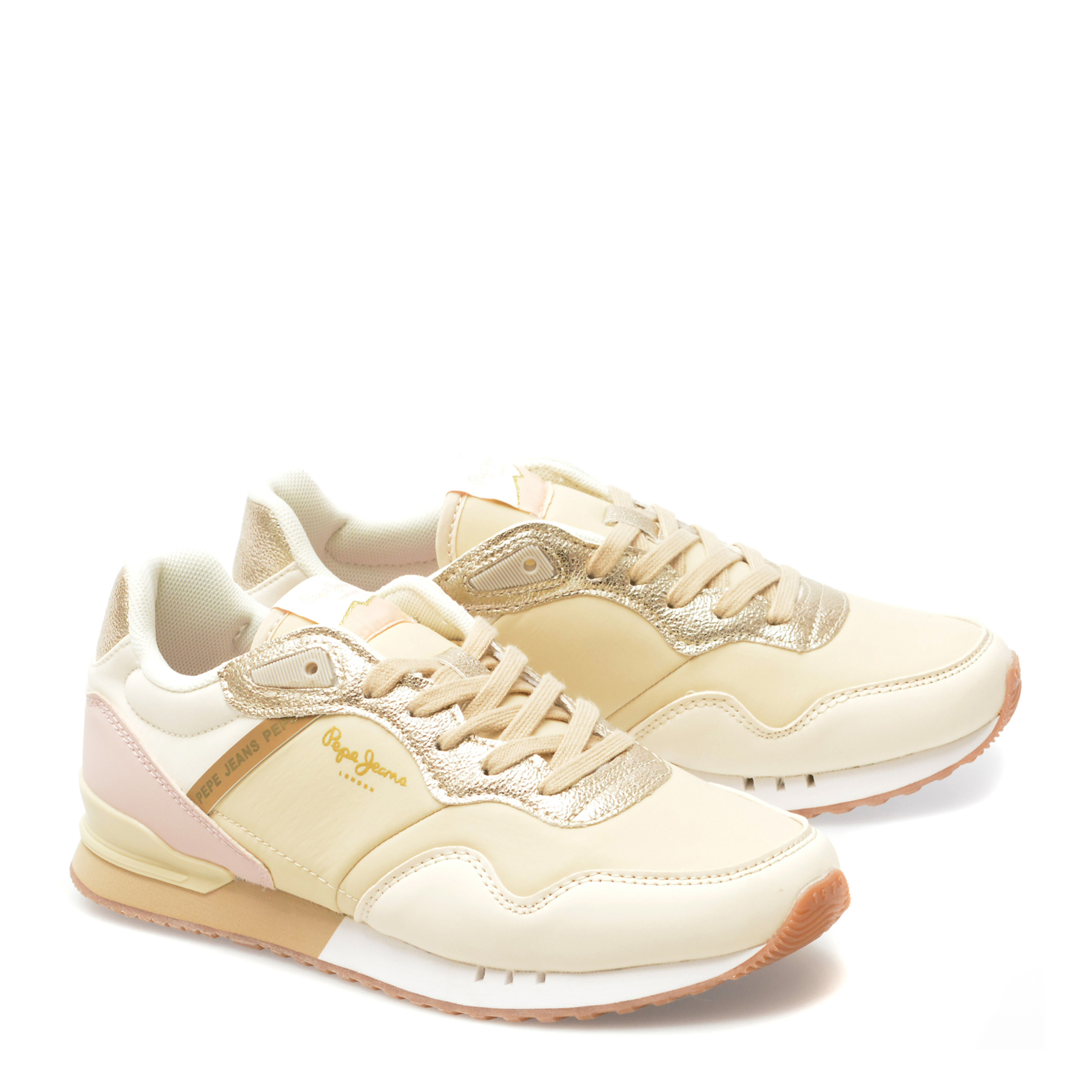 Pantofi sport PEPE JEANS aurii, LONDON ALBAL, din piele ecologica - imagine 4