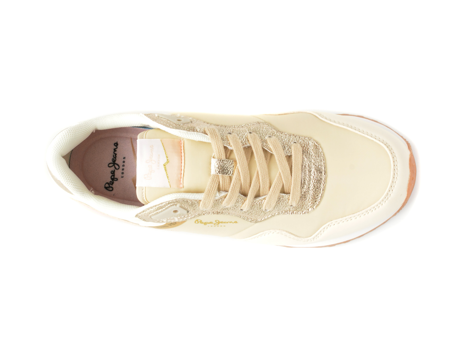 Pantofi sport PEPE JEANS aurii, LONDON ALBAL, din piele ecologica - imagine 6