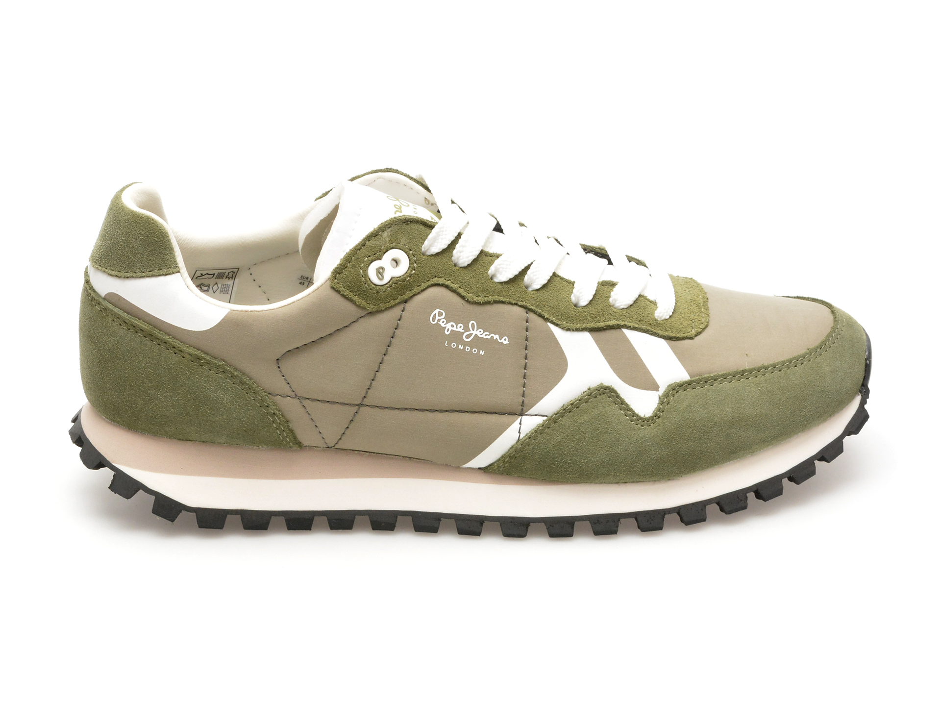 Pantofi sport PEPE JEANS kaki, BRIT-ON PRINT, din material textil si piele intoarsa