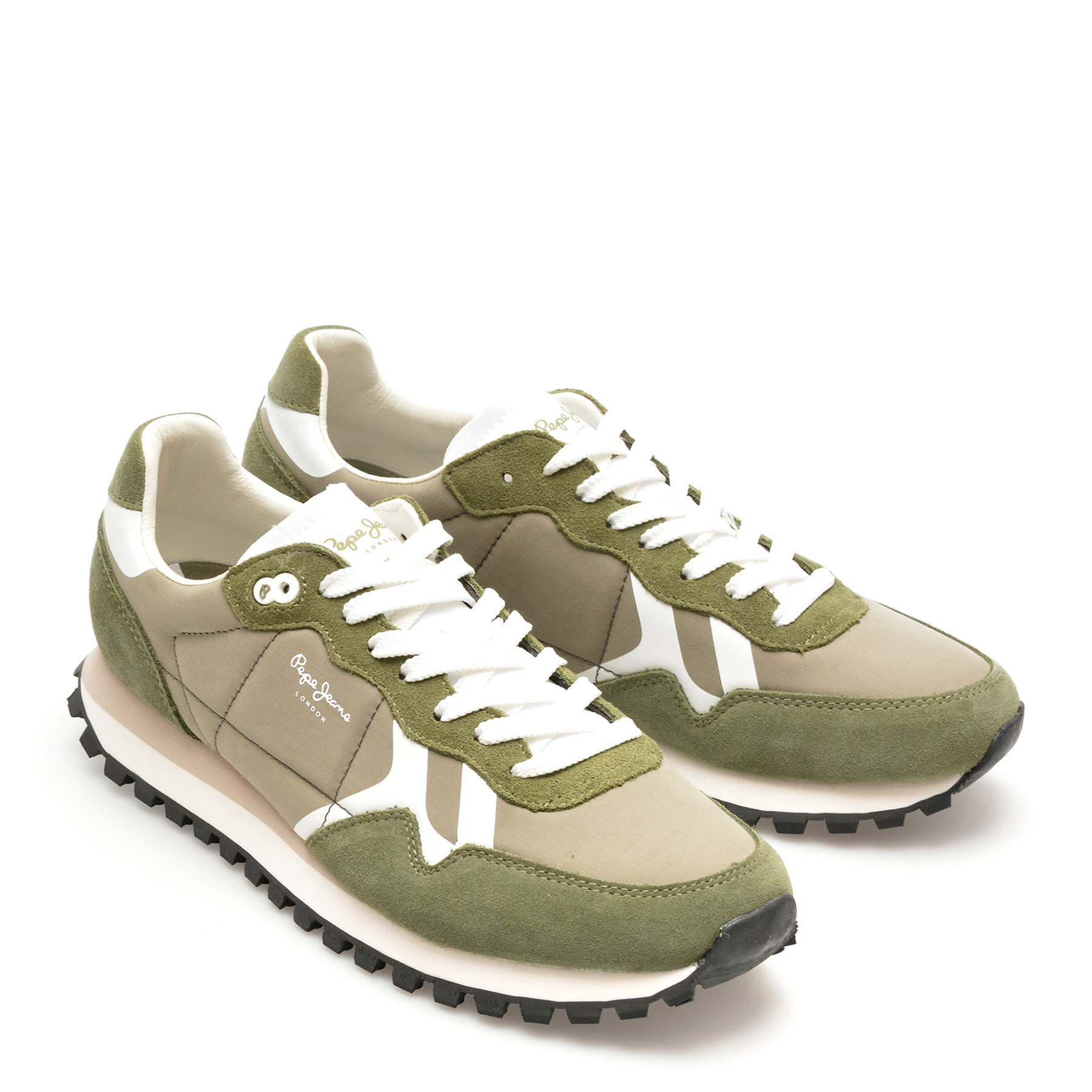 Pantofi sport PEPE JEANS kaki, BRIT-ON PRINT, din material textil si piele intoarsa - imagine 4