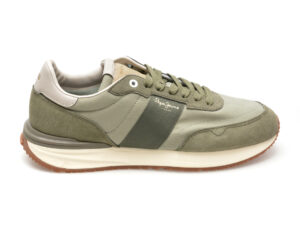 Pantofi sport PEPE JEANS kaki, BUSTER TAPE, din piele intoarsa
