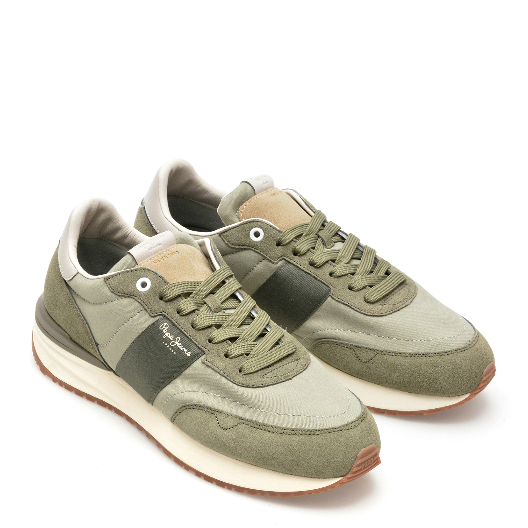 Pantofi sport PEPE JEANS kaki, BUSTER TAPE, din piele intoarsa - imagine 4