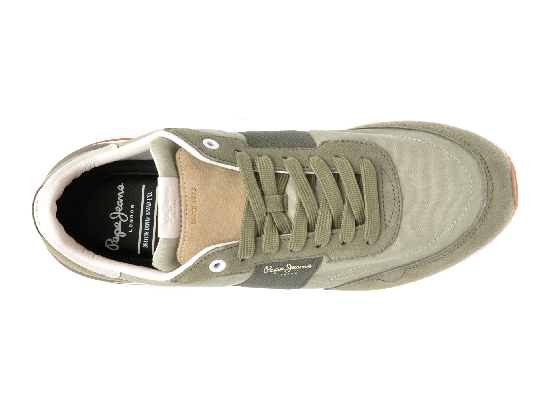 Pantofi sport PEPE JEANS kaki, BUSTER TAPE, din piele intoarsa - imagine 6