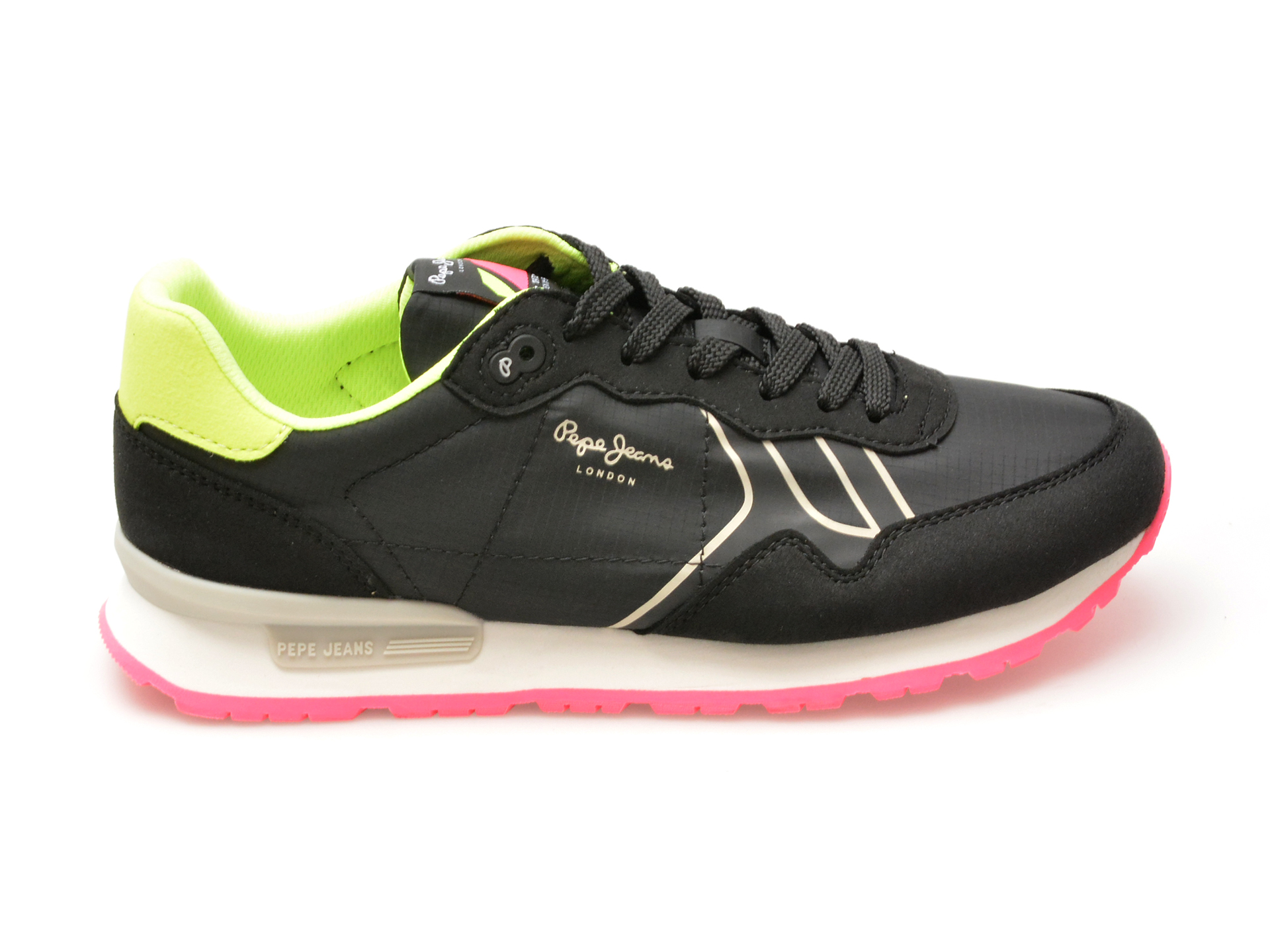 Pantofi sport PEPE JEANS negri, BRIT NEON, din material textil