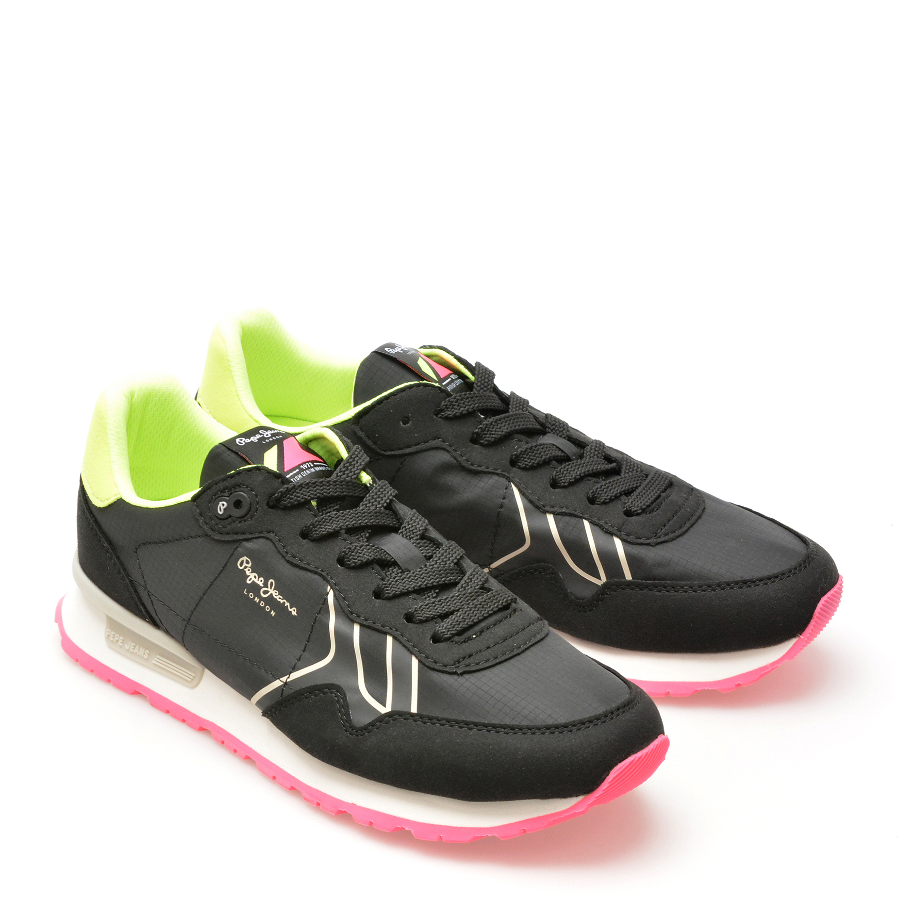 Pantofi sport PEPE JEANS negri, BRIT NEON, din material textil - imagine 4